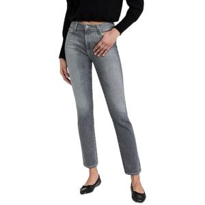 Adriano Goldschmied Mari High-Rise Slim Straight Jeans Distressed Stretchy Gray